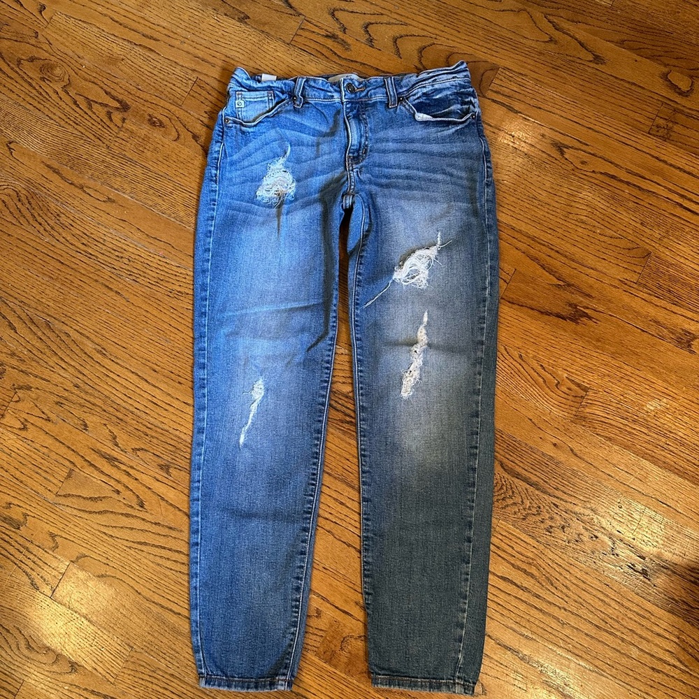 KanCan Blue Skinny Jeans with Distressing and Two-Tone Effect